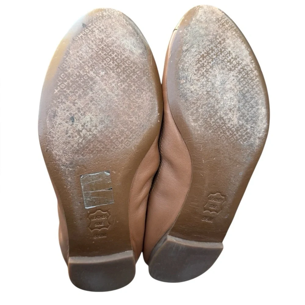 Tory Burch Jolie Cap-Toe brown Leather Ballet Flats shoes size 8.5